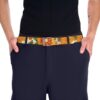 Retro floral print belt with orange, yellow, and green flowers. Vintage pattern sublimation belt.