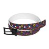Retro peace flower all over print belt featuring a vibrant vintage pattern with colorful flowers and peace symbols.