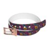 Retro peace sign and flower graphic belt with a vintage pattern and vibrant colors, perfect for a Y2K streetwear aesthetic.
