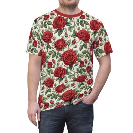 Premium Romantic Floral Unisex Tee, Red Rose T-Shirt for Every Occasion – soft all-over print unisex tee