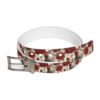 Retro rooster and red poppy floral pattern belt with a vintage aesthetic.