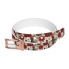 Rooster and red poppy floral pattern belt featuring a vintage aesthetic and intricate design.