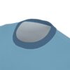 Plain light blue short-sleeve t-shirt with a contrasting dark blue ribbed collar.
