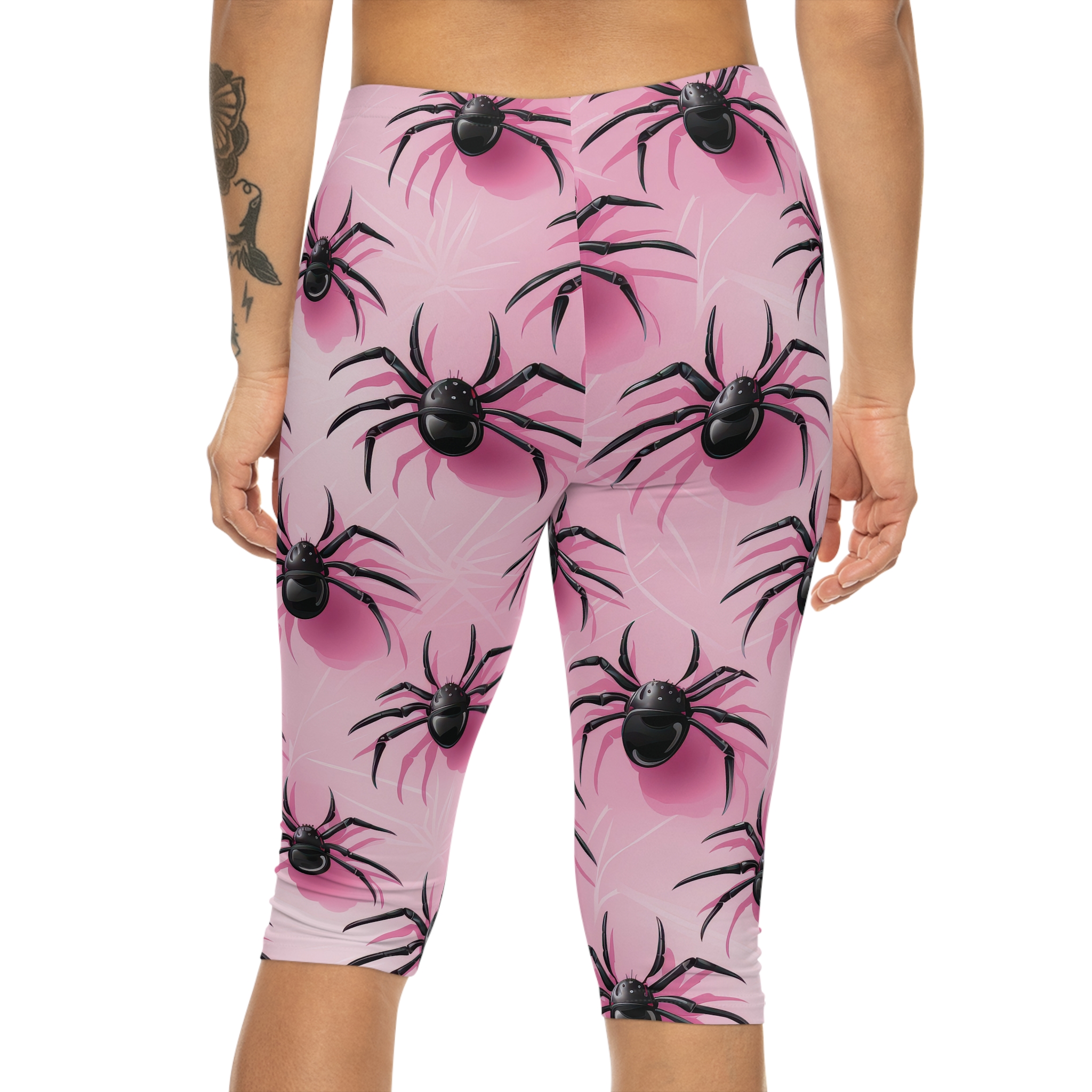 Spider Print Women’s Capri Leggings – Fun & Unique Activewear for Halloween and Beyond 3 Toasted Styles