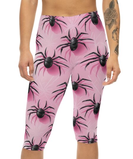 Spider Print Women’s Capri Leggings – Fun & Unique Activewear for Halloween and Beyond 1 Toasted Styles