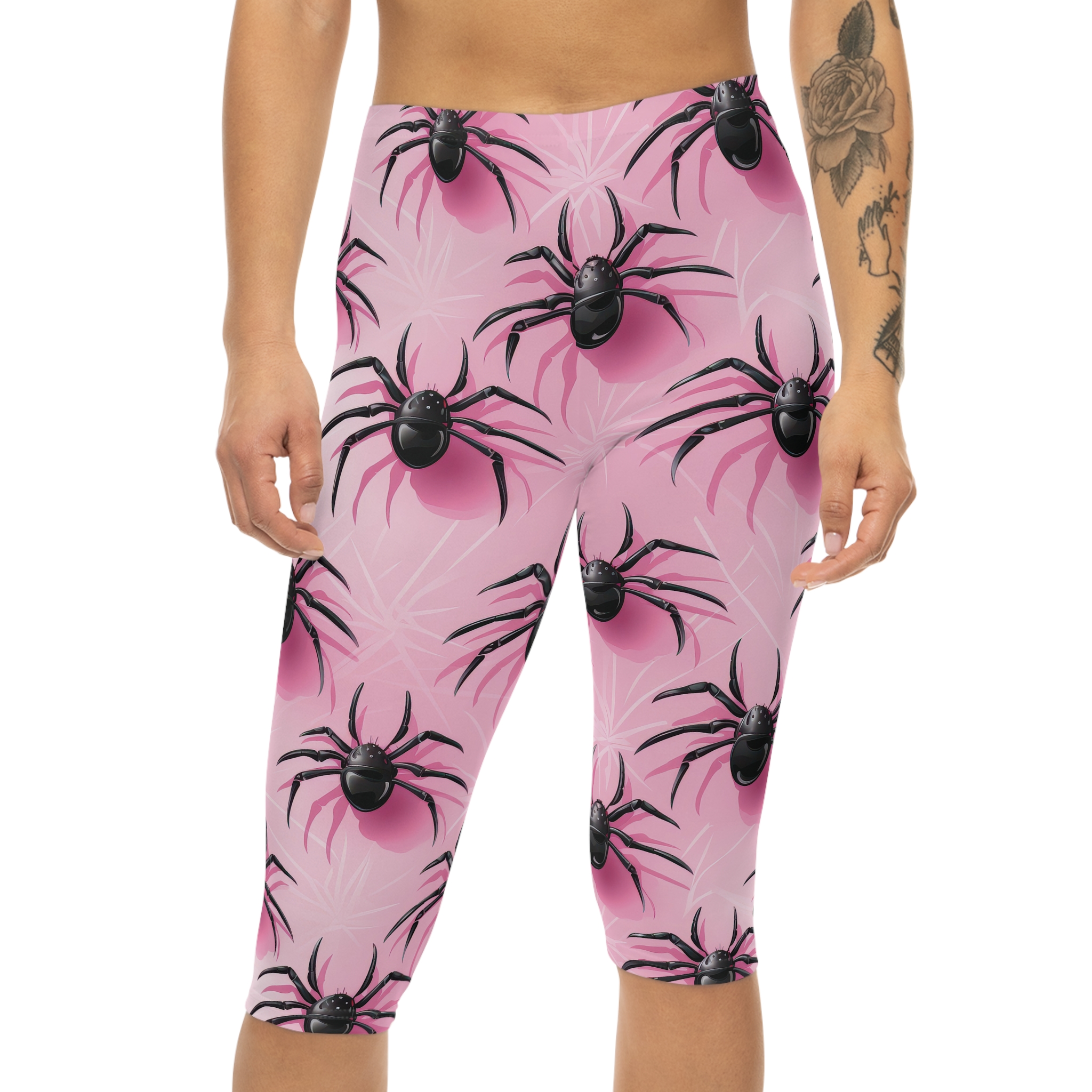 Spider Print Women’s Capri Leggings – Fun & Unique Activewear for Halloween and Beyond 1 Toasted Styles