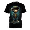 Teal graffiti and glowing blue outlines cover this oversized full print tee, featuring a cartoon monkey in a baseball cap and urban attire.