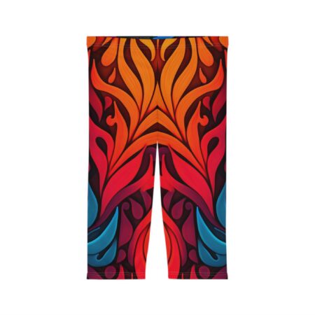 Stretchy Vibrant Art-Infused Fire And Ice Women’s Capri Leggings – eye-catching printed capri pants - Detail View 2
