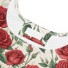 Cream all over print t-shirt featuring a vintage red rose and green leaf pattern. Seamless sublimation tee design.
