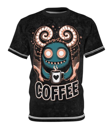 Coffee Monster Unisex Tee - Fun AOP Graphic T-Shirt for Coffee Lovers