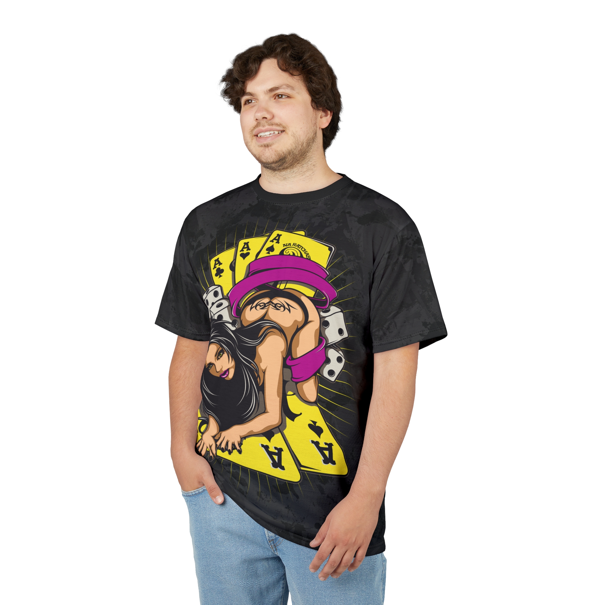 Graphic Tee — Risqué Casino Pin-Up with Aces & Dice - Image 4