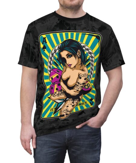 Tattooed Pin-Up Card Tee — Anime Style Graphic T-Shirt