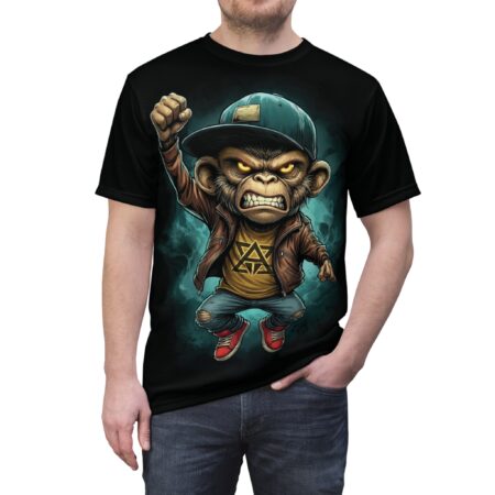 Vibrant Angry Street Monkey Graphic Tee – Urban Skate Punk All-Over Print T-Shirt – eye-catching full print casual top