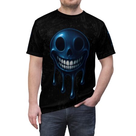 Blue Dripping Skull Smile Graphic All Over Print T-Shirt  Creepy Gothic Halloween