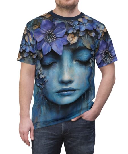 Blue Floral Muse Tee All-Over Print Artistic Portrait T‑Shirt 1 Toasted Styles
