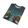 Blue circuit patterns cover this seamless pattern tee, featuring cyber monkeys with mohawks and futuristic goggles.
