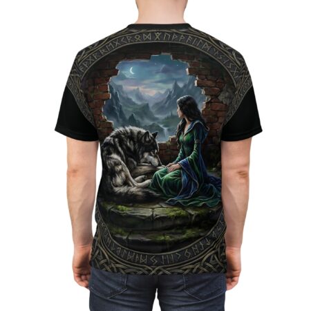 Alternative view of Fantasy Wolf Maiden Tee - Mystical Woman / Wolf Scenic All Over Print T-Shirt