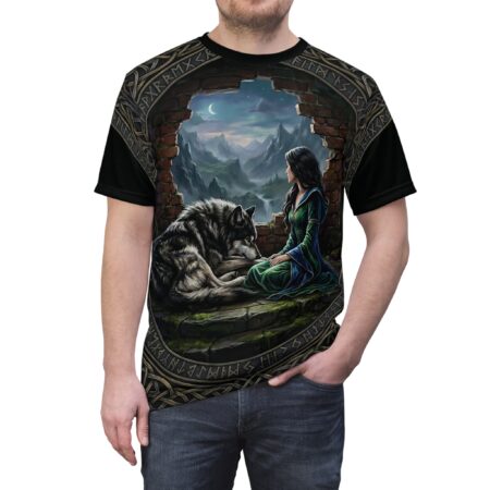 Fantasy Wolf Maiden Tee - Mystical Woman / Wolf Scenic All Over Print T-Shirt
