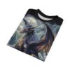 Blue and gold scales, wings, and a moonlit sky cover this sublimation graphic tee with mythical vibes.
