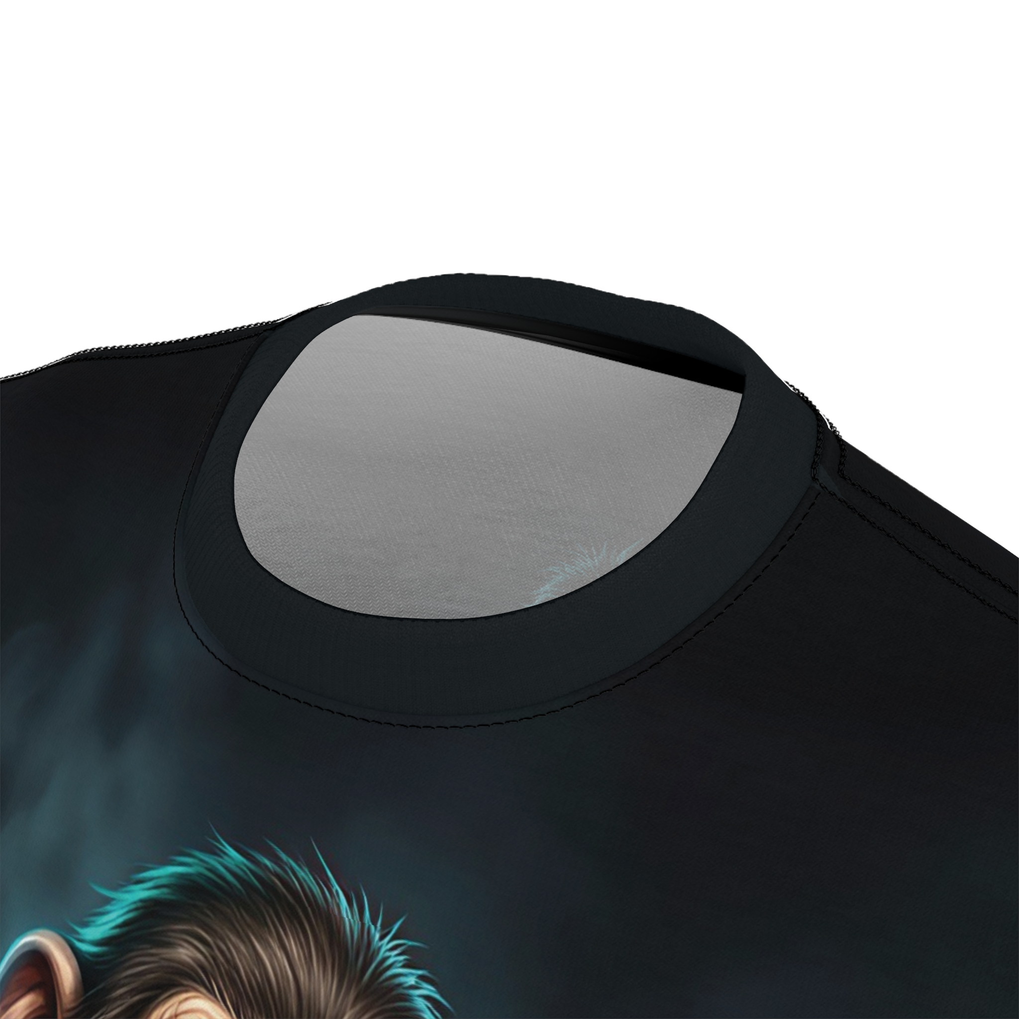 Dark blues, blacks, and hints of teal with a detailed ape portrait cover this oversized full print tee with a rebellious vibe.