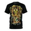 Yellow, orange, and teal colors form a cowboy skeleton with guns and smoke on this tee.