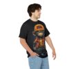 Bold graphics of a stylized monkey in an orange jacket and hat cover this graphic streetwear tee with a downtown vibe.