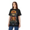 A grumpy monkey wearing an orange cap and jacket covers this all over print t-shirt with a rebellious vibe.