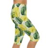 Stretchy Tropical Monstera Capri Leggings – Yellow / Green Leaf Print – eye-catching printed capri pants - Detail View 4