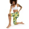 Sleek Tropical Monstera Capri Leggings – Yellow / Green Leaf Print – breathable activewear capri leggings - Detail View 5