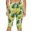 Stylish Tropical Monstera Capri Leggings – Yellow / Green Leaf Print – soft and flexible women’s capri leggings - Detail View 3