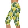 Comfortable Tropical Monstera Capri Leggings – Yellow / Green Leaf Print – flattering capri-length all-over print leggings - Main View