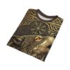 Gold knotwork and rune symbols cover this sublimation graphic tee with a fierce wolf design.