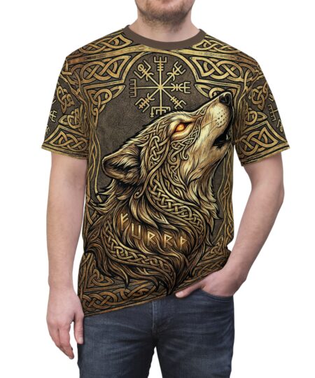 Viking Wolf All-Over Print Tee — Norse Celtic Knotwork Design
