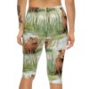 Comfortable Watercolor Prairie Dog Pattern Capri Leggings for Women – flattering capri-length all-over print leggings - Detail View 3