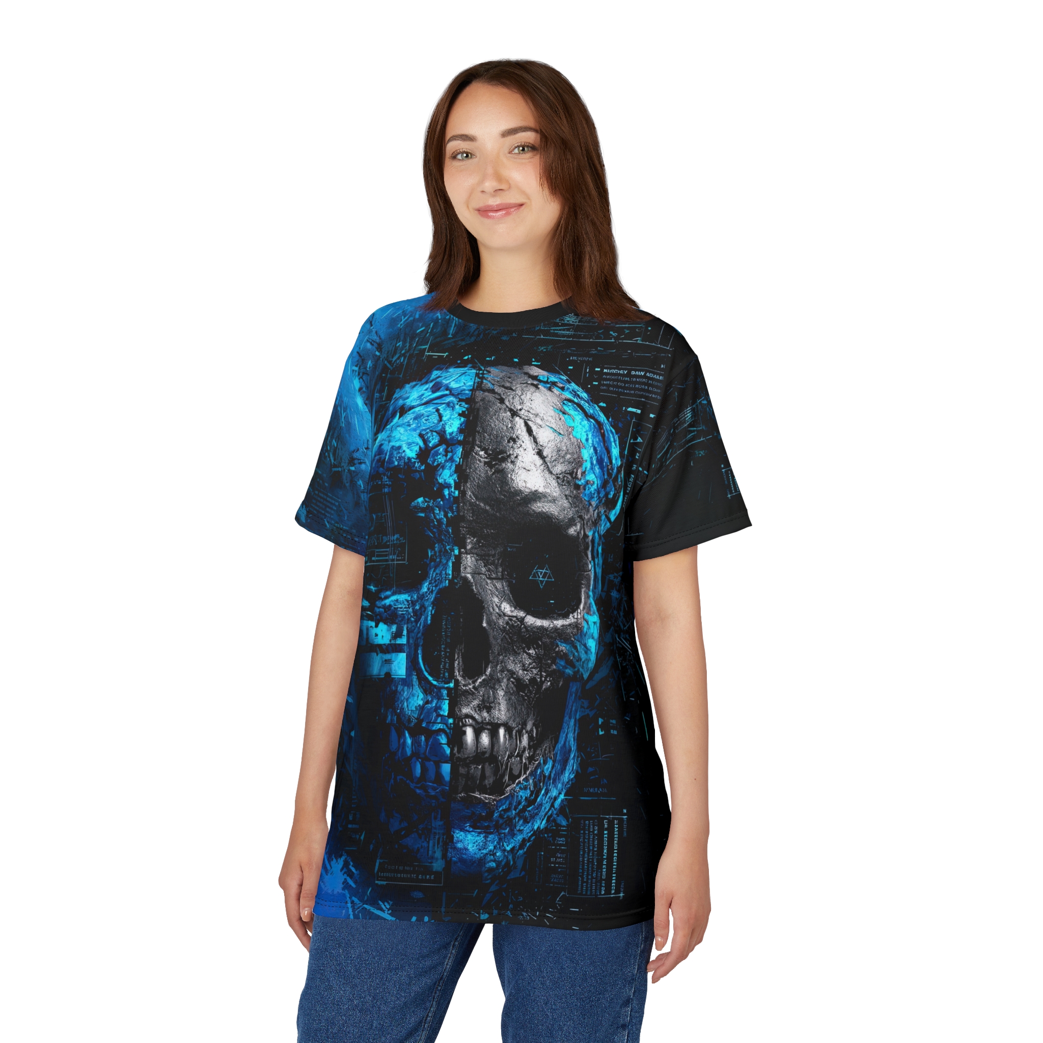 Bold Unisex Graphic Skull Tee – Edgy & Stylish All Over Print Streetwear – high-quality graphic streetwear t-shirt