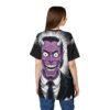 Black and white radiating lines surround a detailed purple demon's face with sharp horns and a wide grin, wearing a suit and tie.