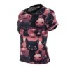 Cute Halloween Black Cat Tee - Women's All Over Print Shirt with Pumpkins