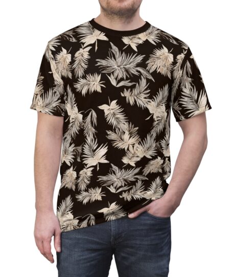 Tropical Feather Print Tee — Neutral Palm All-Over Shirt