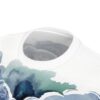 Watercolor blues and greens paint abstract floral shapes across this all over print t-shirt.