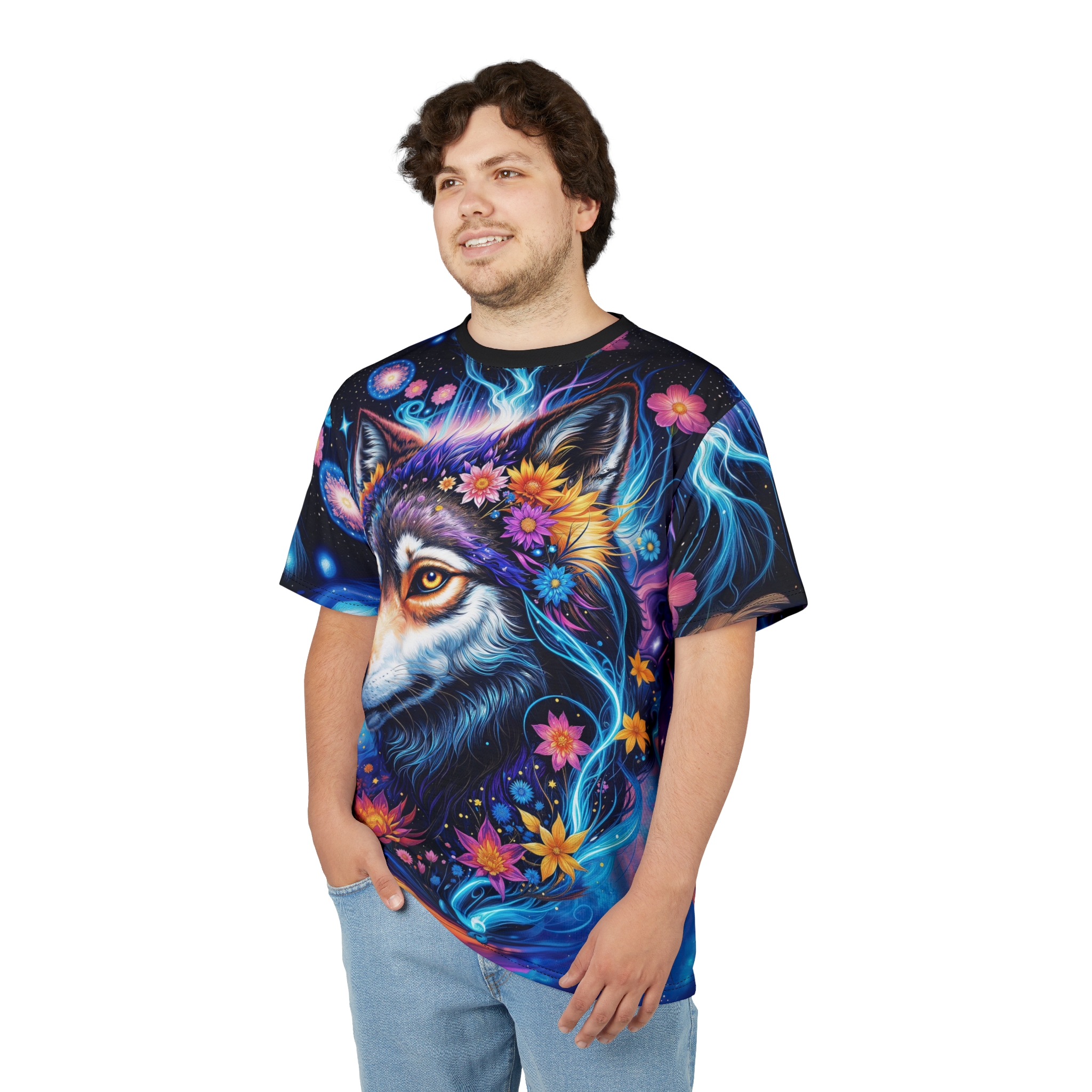 Colorful Wolf Graphic Tee - Unisex All Over Print T-Shirt - Boho Style - Image 3