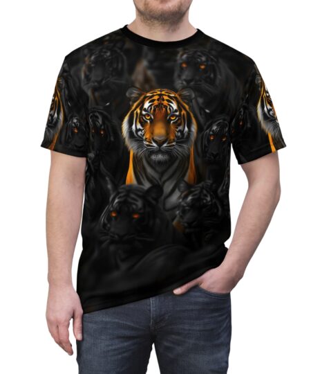 Fierce Tiger Graphic Tee, Unisex AOP Shirt, Animal Lover Gift, Wild Safari Top, Bold Statement Tee, Vintage Style Wear