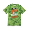 Green shamrocks cover this graphic streetwear tee, with the text 
