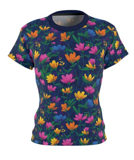 Vibrant Floral Women's All Over Print Tee, Flower Pattern Top, Nature Lovers Tee