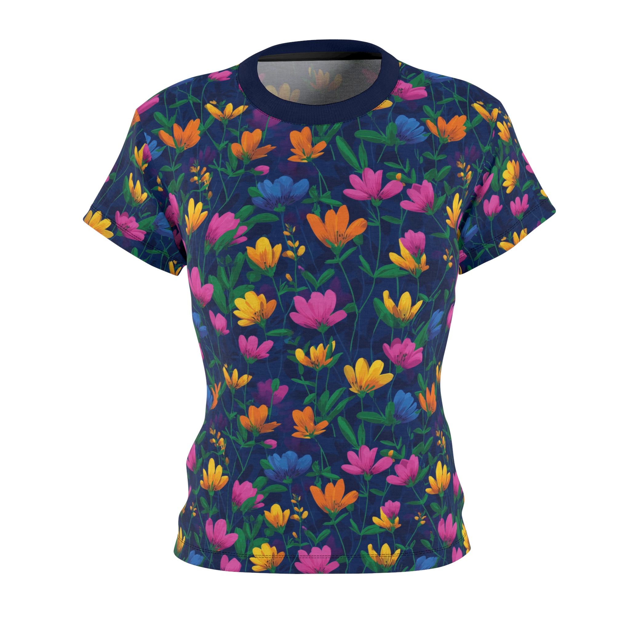 Vibrant Floral Women's All Over Print Tee, Flower Pattern Top, Nature Lovers Tee
