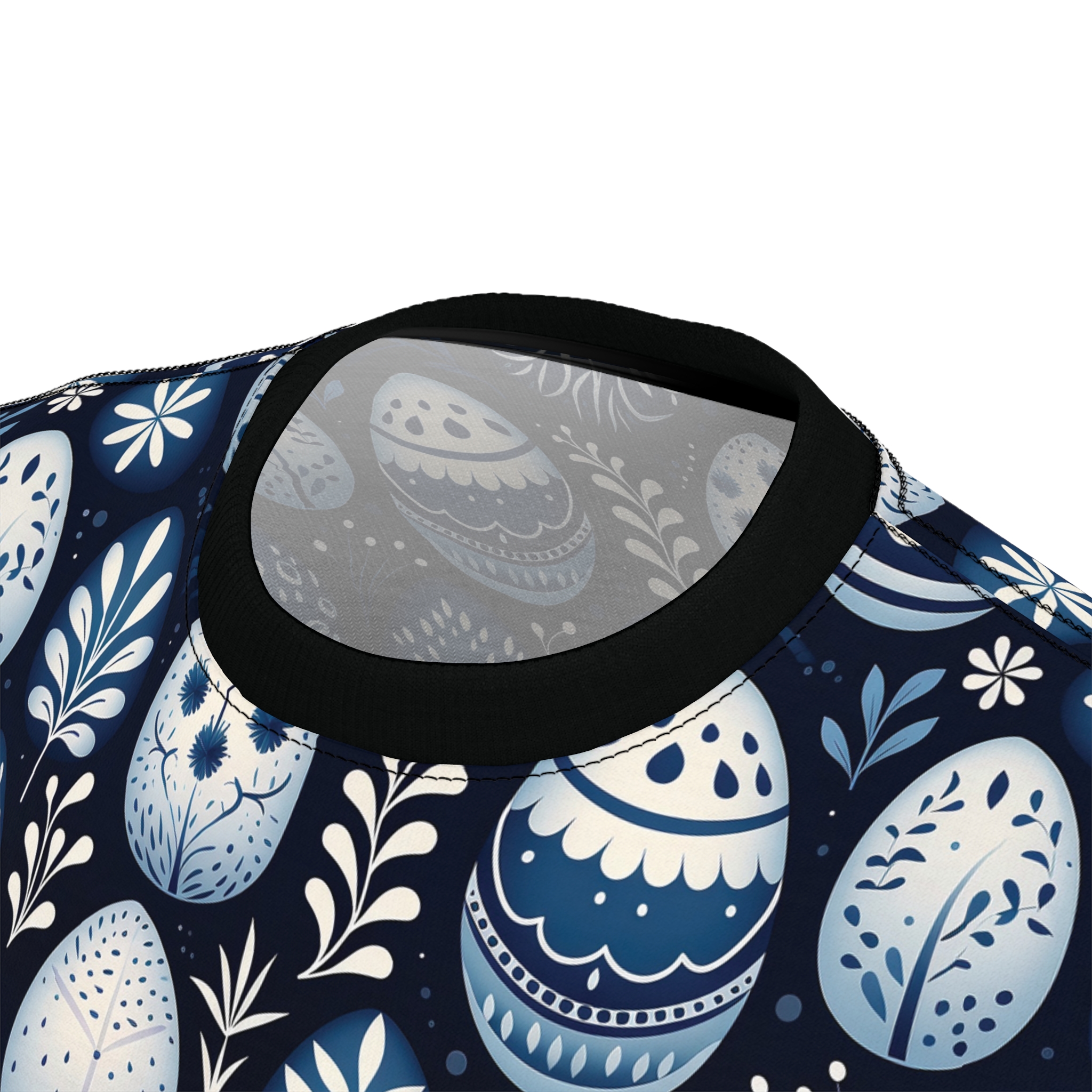 Vibrant Blue Floral Easter Egg AOP Tee, Unisex All Over Print T-Shirt, Easter T-Shirt V2 – eye-catching full print casual top