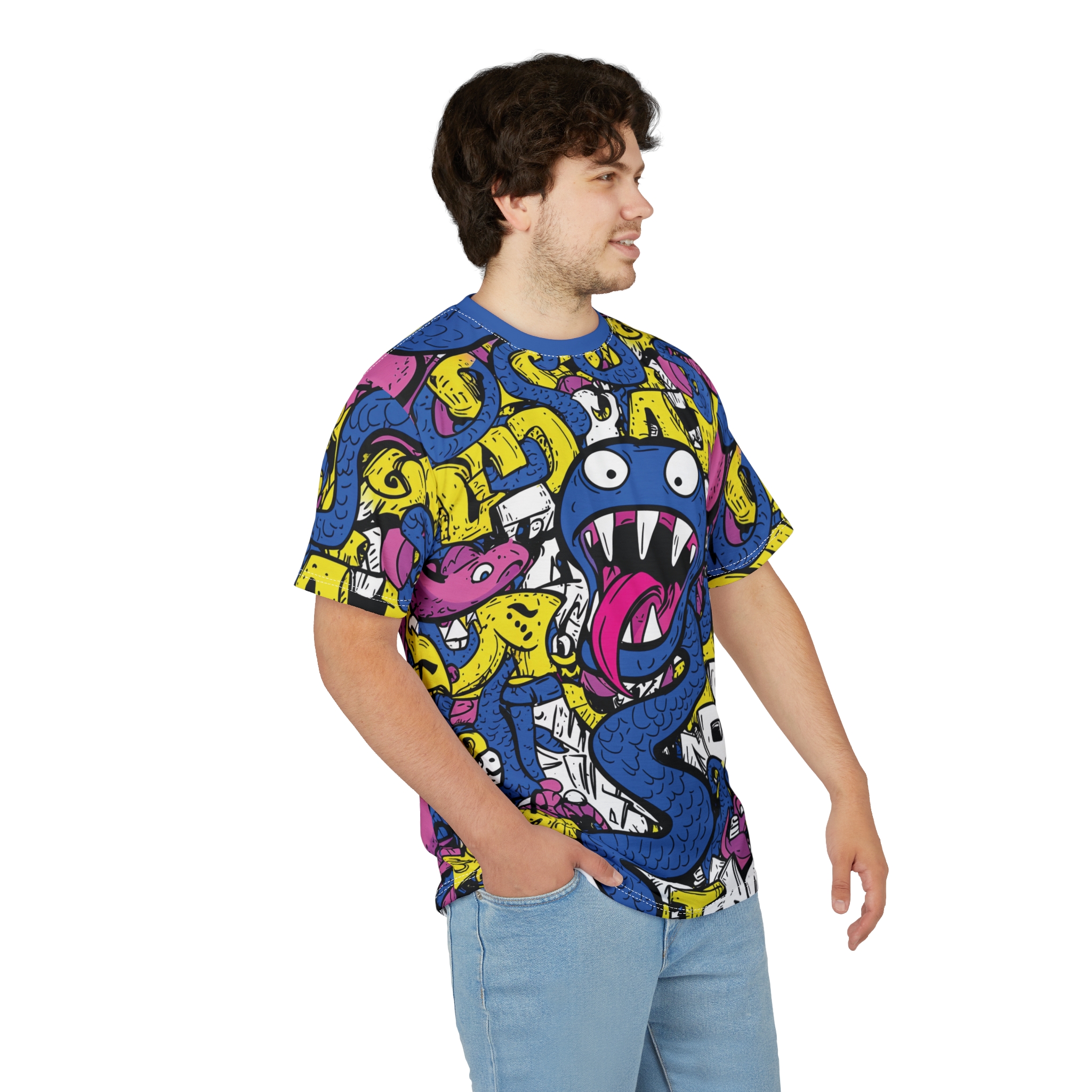 Comfortable Vibrant Graphic Tee with Monster Print - Unisex All Over Print T-Shirt – breathable cotton all-over design