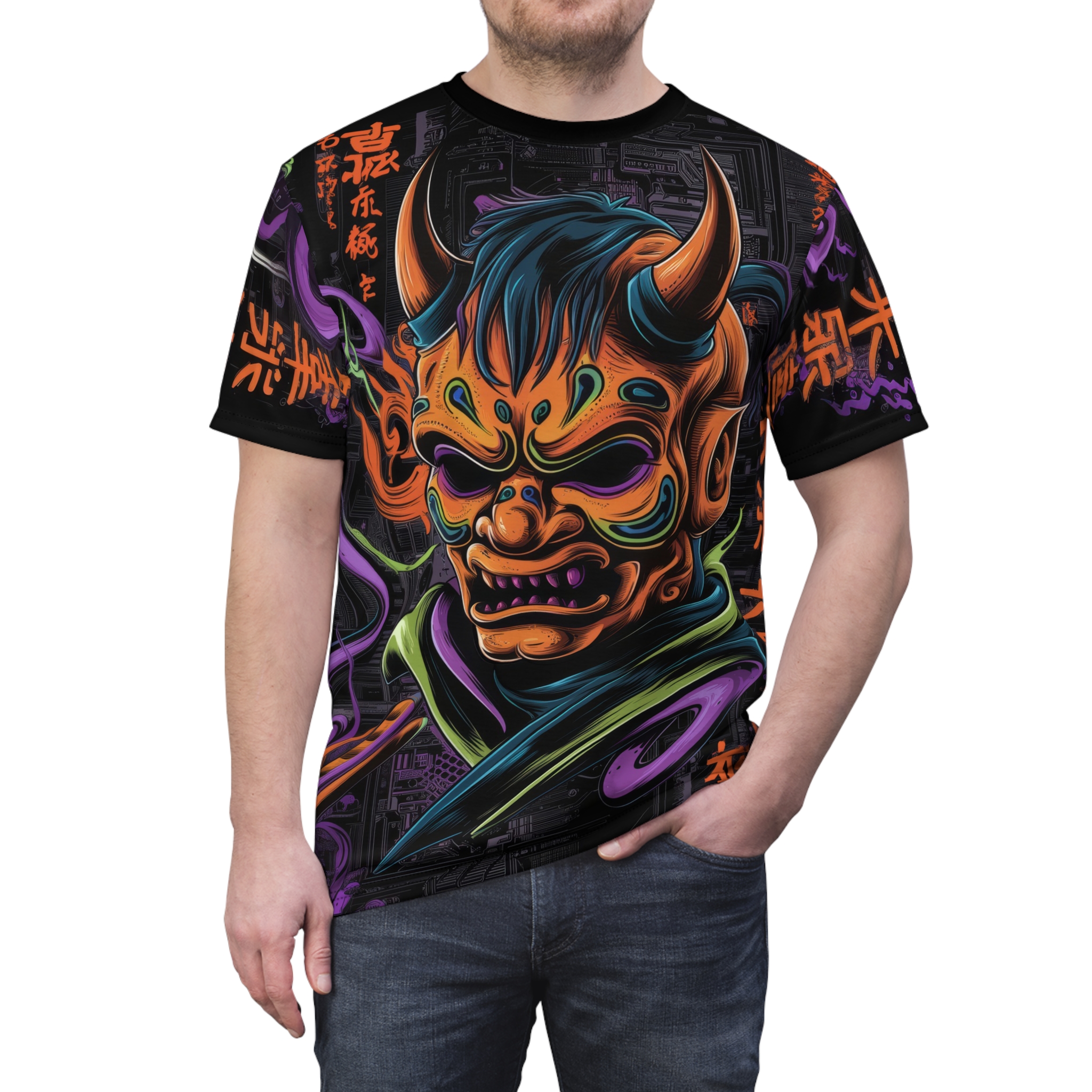 Mystical Demon Unisex All Over Print Tee - Vibrant Graphic Tee for Streetwear & Festival Vibes