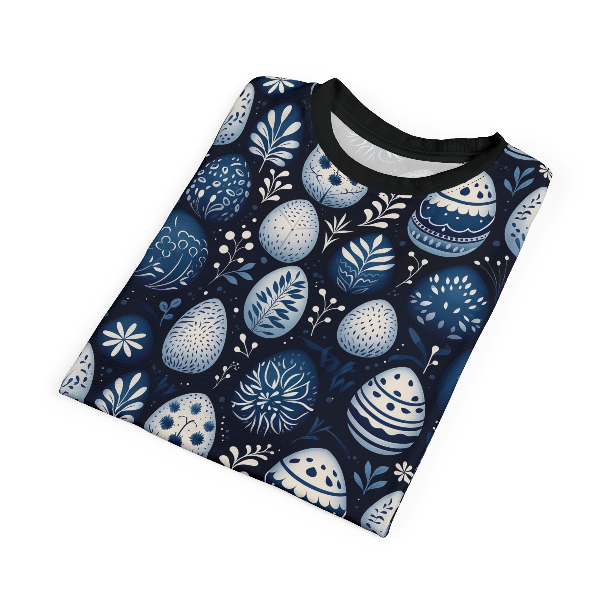 Vibrant Blue Floral Easter Egg AOP Tee, Unisex All Over Print T-Shirt, Easter T-Shirt V2 – eye-catching full print casual top