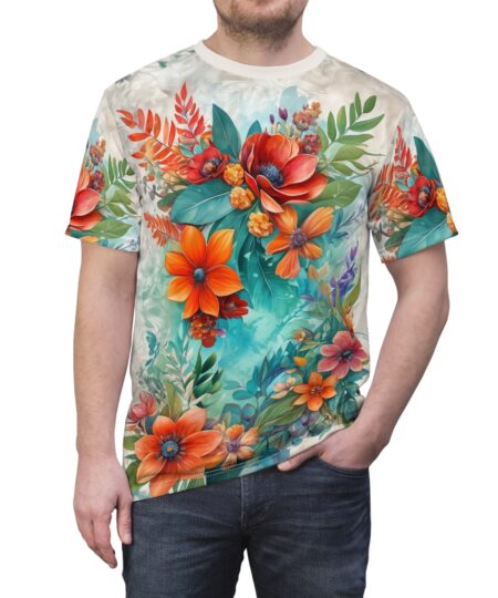 Floral Unisex All Over Print Tee, Colorful AOP T-Shirt, Summer Vibes Top, Gift for Nature Lovers, Festival Apparel Design 2