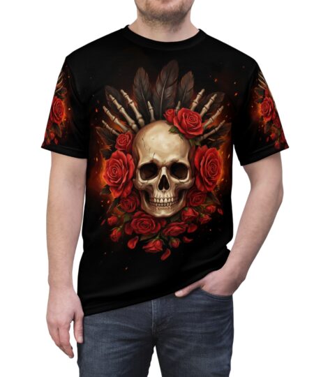 Skull & Roses Tee — Gothic Skull Floral All-Over Print Shirt
